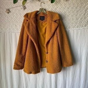 Sanctuary brand faux fur teddy style jacket mustard yellow size large